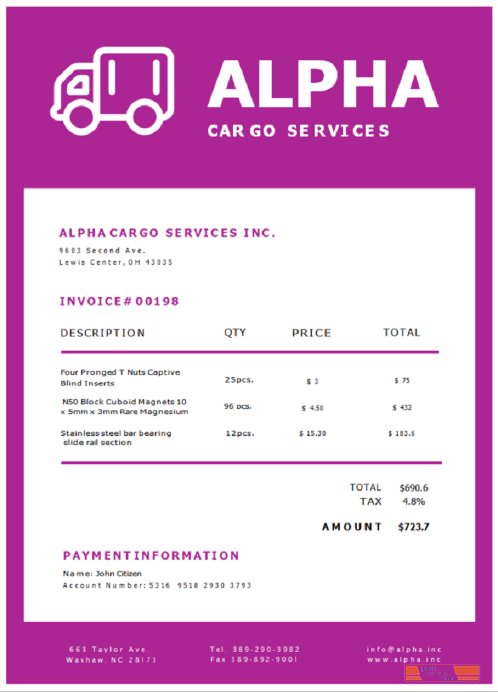 USA Alpha Cargo Services invoice PSD template